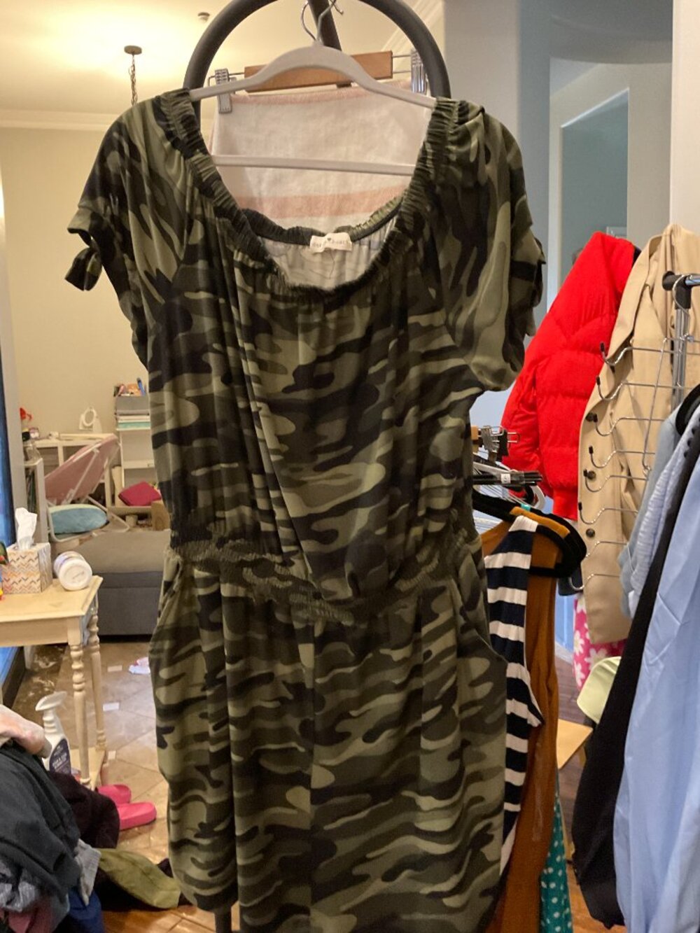 Derek Heart Camo Ruched Neckline Cap Sleeve Dress | 3X | Plus Size